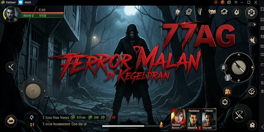 Screenshot gameplay 77AG menampilkan suasana horor yang menegangkan.