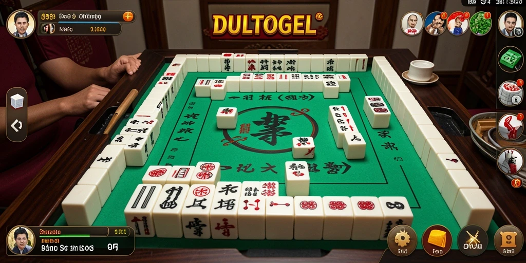Screenshot gameplay DULTOGEL menampilkan suasana permainan Mahjong yang seru.