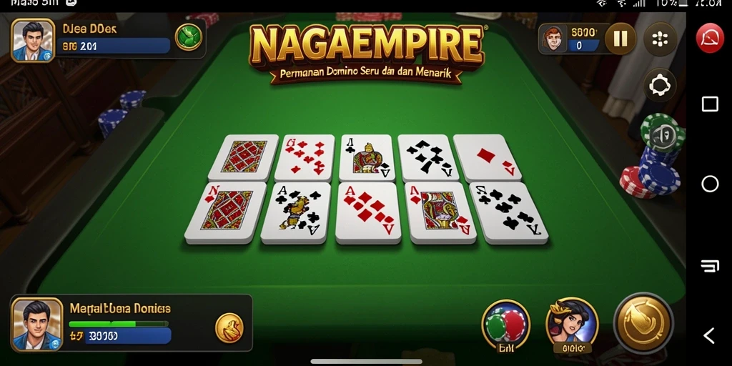 Tangkapan layar NAGAEMPIRE menunjukkan aksi domino yang seru dan interaktif.
