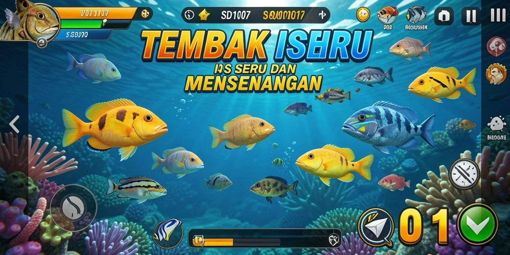 Screenshot gameplay seru dari SD107 menampilkan aksi tembak ikan.