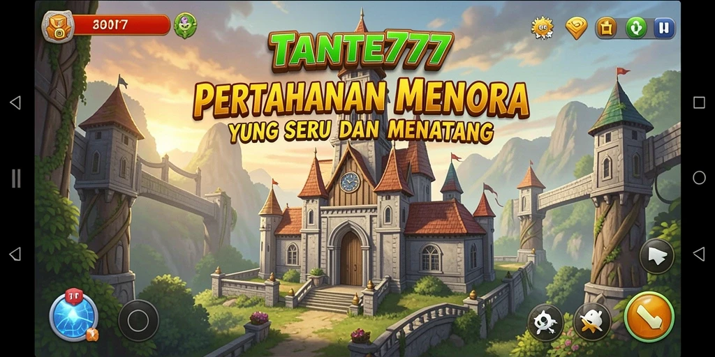 Tampilan seru gameplay Tower Defense TANTE777 dengan menara dan musuh.